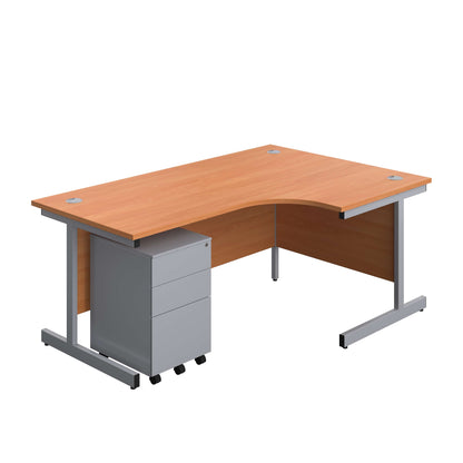 Single Upright Right Hand Radial Desk + Under Desk Steel Pedestal 3 Drawers (FSC) | 1800 X 1200 | Beech/Silver