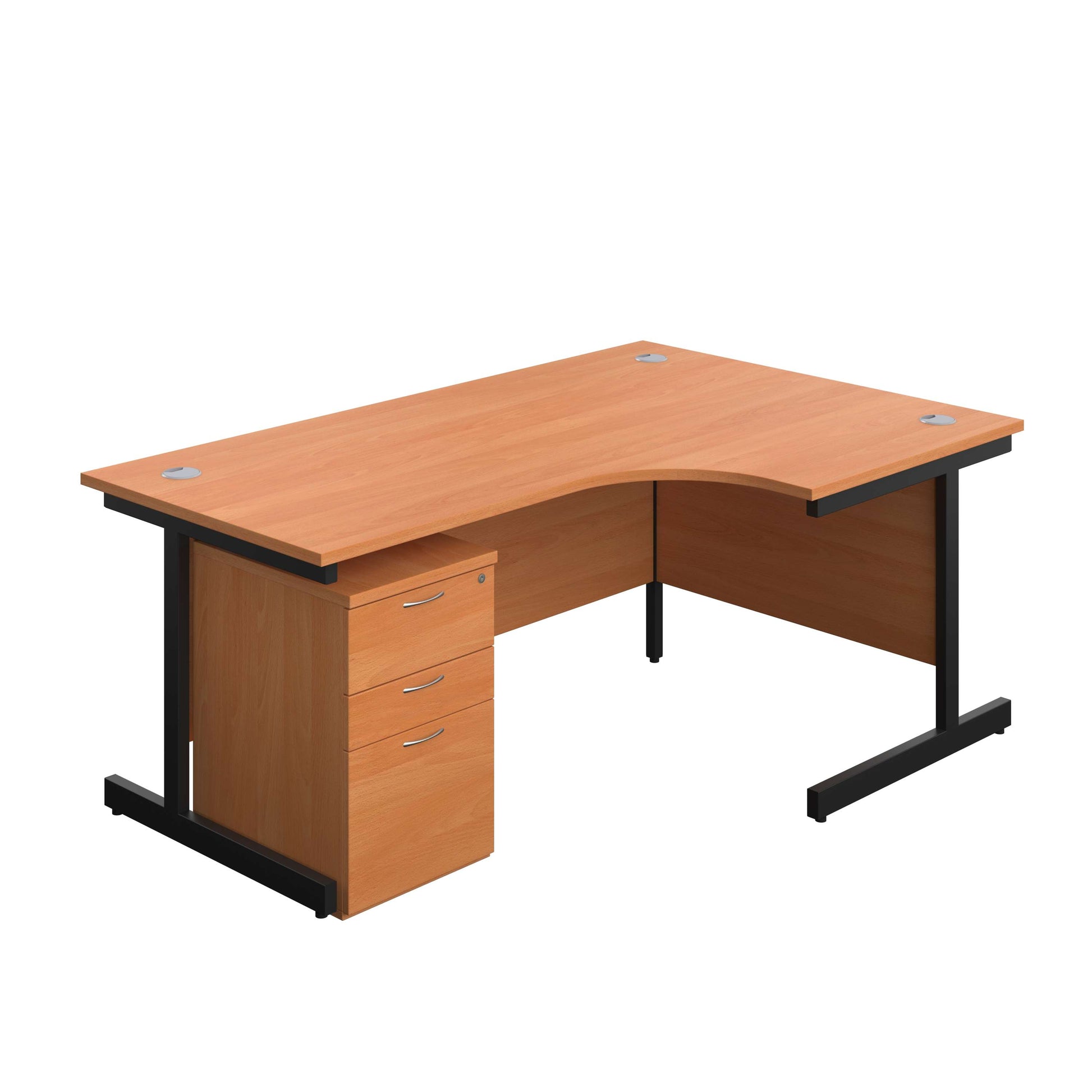 Single Upright Right Hand Radial Desk + High Mobile Pedestal 3 Drawer (FSC) | 1800 X 1200 | Beech/Black