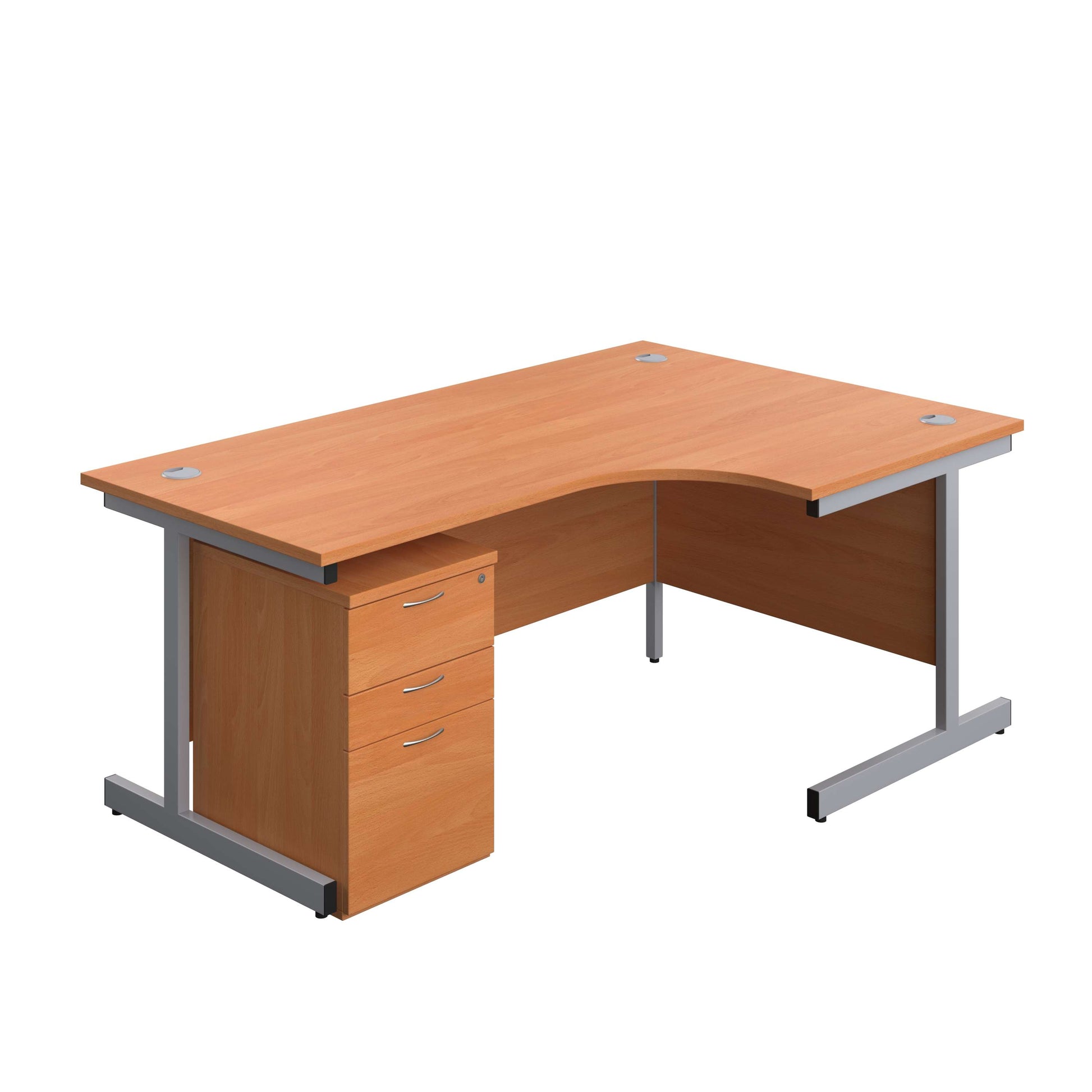 Single Upright Right Hand Radial Desk + High Mobile Pedestal 3 Drawer (FSC) | 1800 X 1200 | Beech/Silver