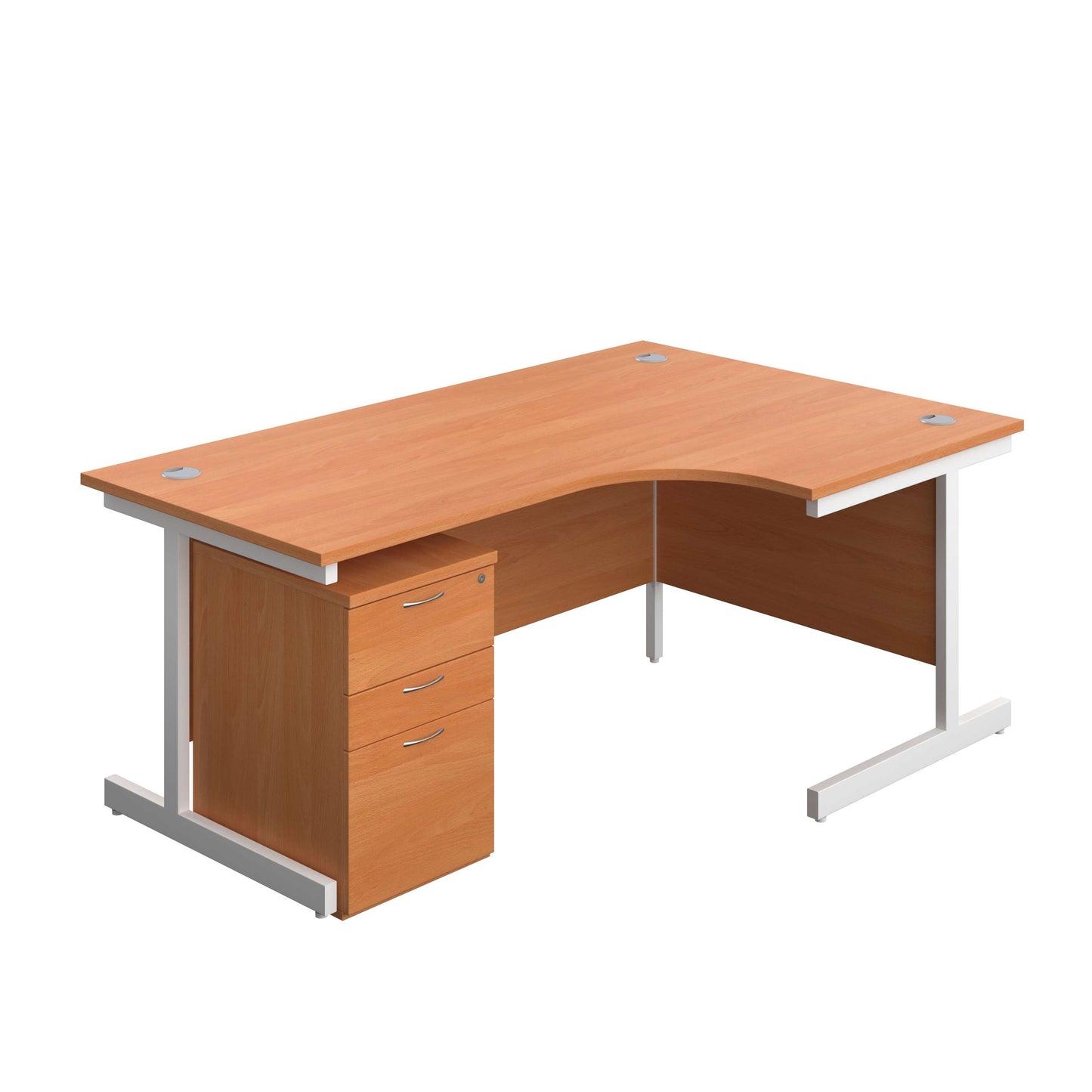 Single Upright Right Hand Radial Desk + High Mobile Pedestal 3 Drawer (FSC) | 1800 X 1200 | Beech/White