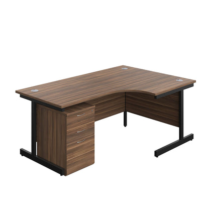 Single Upright Right Hand Radial Desk + High Mobile Pedestal 3 Drawer (FSC) | 1800 X 1200 | Dark Walnut/Black