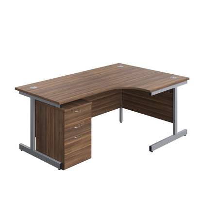 Single Upright Right Hand Radial Desk + High Mobile Pedestal 3 Drawer (FSC) | 1800 X 1200 | Dark Walnut/Silver