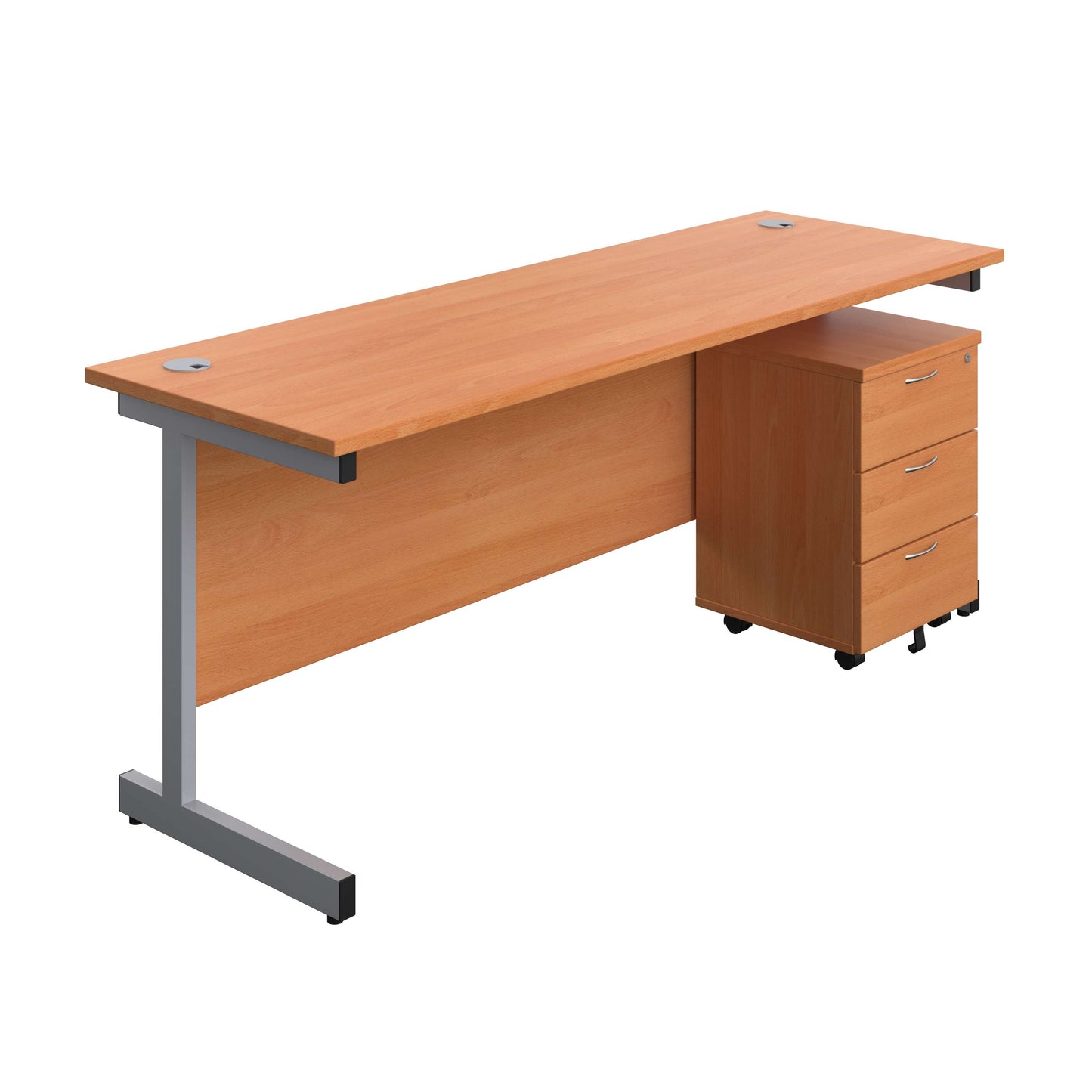 Single Upright Rectangular Desk + Mobile 3 Drawer Pedestal (FSC) | 1800 X 600 | Beech/Silver