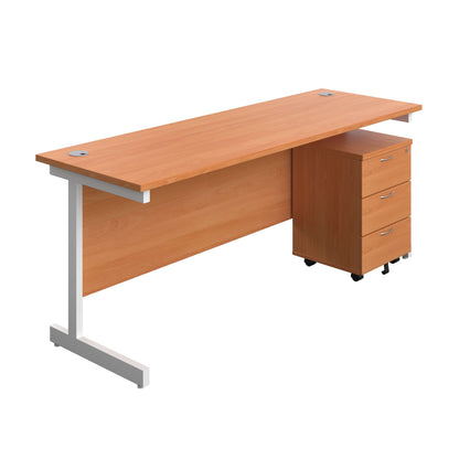 Single Upright Rectangular Desk + Mobile 3 Drawer Pedestal (FSC) | 1800 X 600 | Beech/White