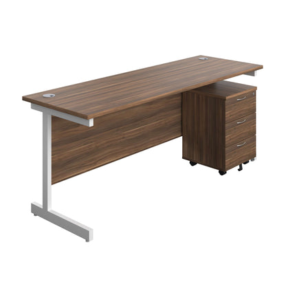 Single Upright Rectangular Desk + Mobile 3 Drawer Pedestal (FSC) | 1800 X 600 | Dark Walnut/White