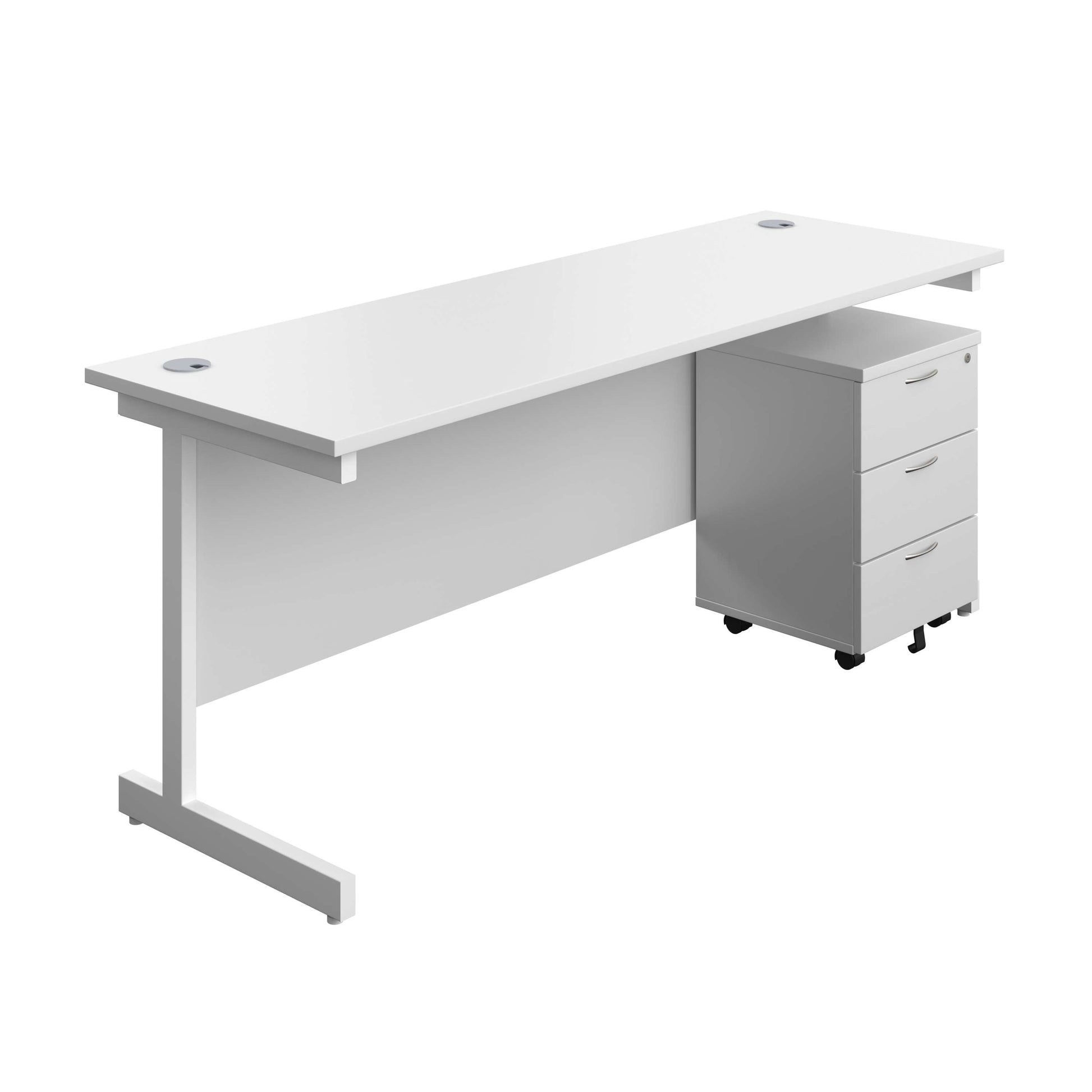 Single Upright Rectangular Desk + Mobile 3 Drawer Pedestal (FSC) | 1800 X 600 | White/White