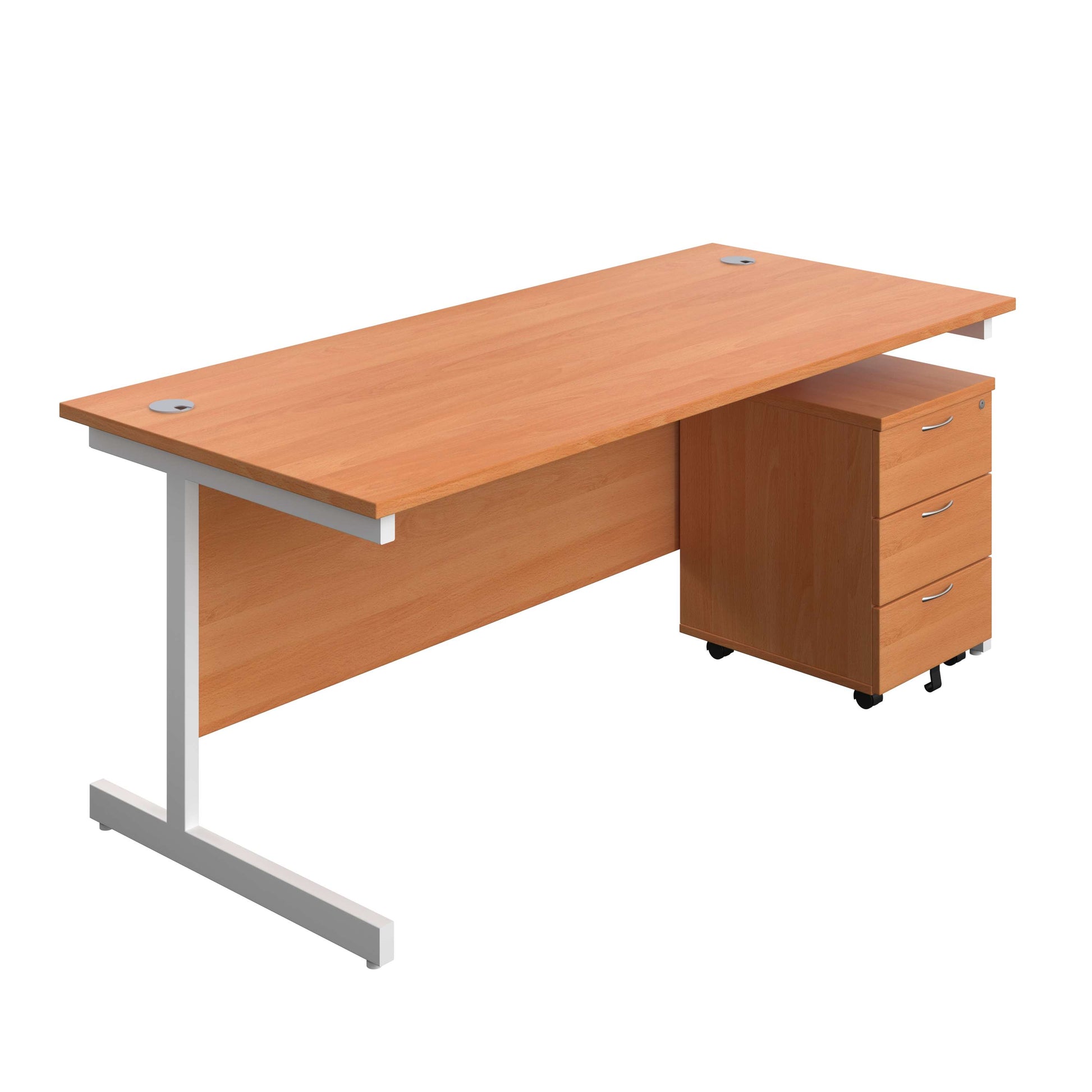 Single Upright Rectangular Desk + Mobile 3 Drawer Pedestal (FSC) | 1800 X 800 | Beech/White