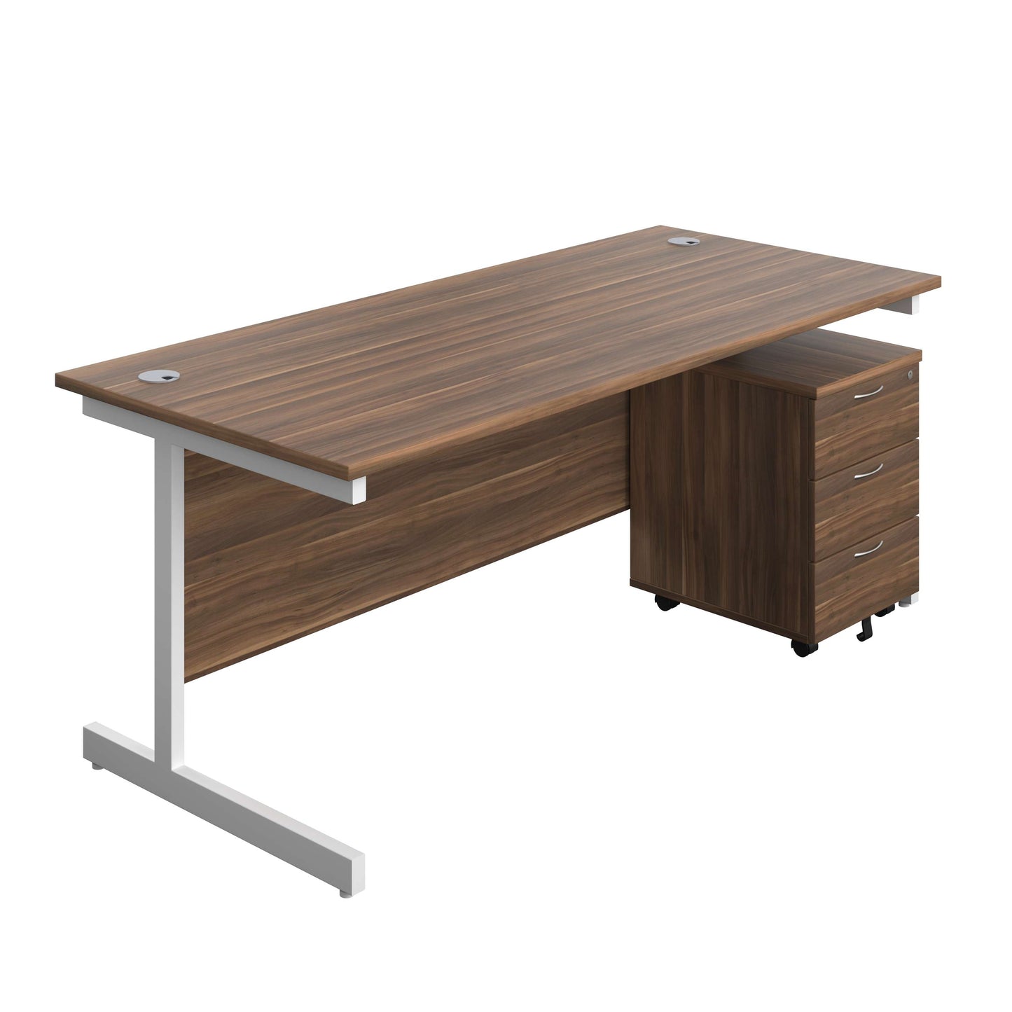 Single Upright Rectangular Desk + Mobile 3 Drawer Pedestal (FSC) | 1800 X 800 | Dark Walnut/White