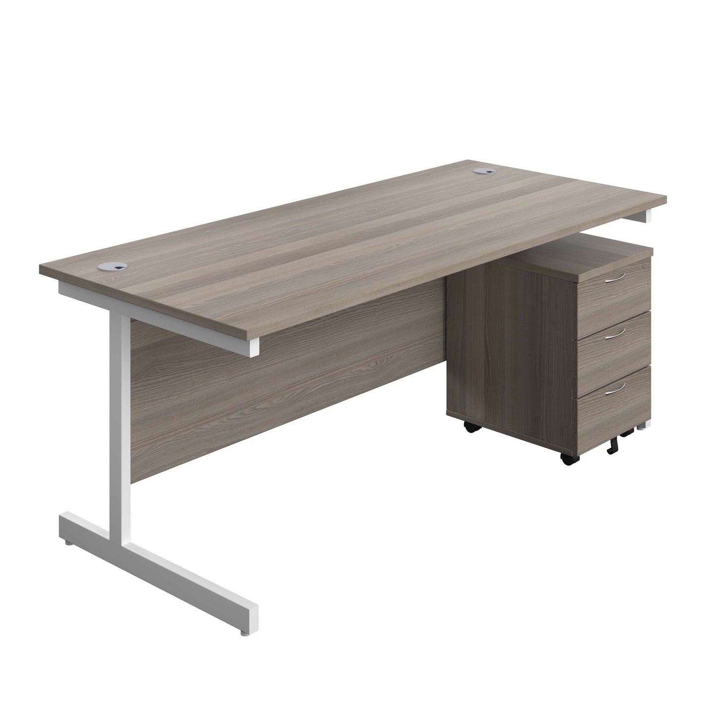 Single Upright Rectangular Desk + Mobile 3 Drawer Pedestal (FSC) | 1800 X 800 | Grey Oak/White