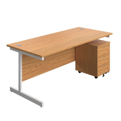 Single Upright Rectangular Desk + Mobile 3 Drawer Pedestal (FSC) | 1800 X 800 | Nova Oak/White