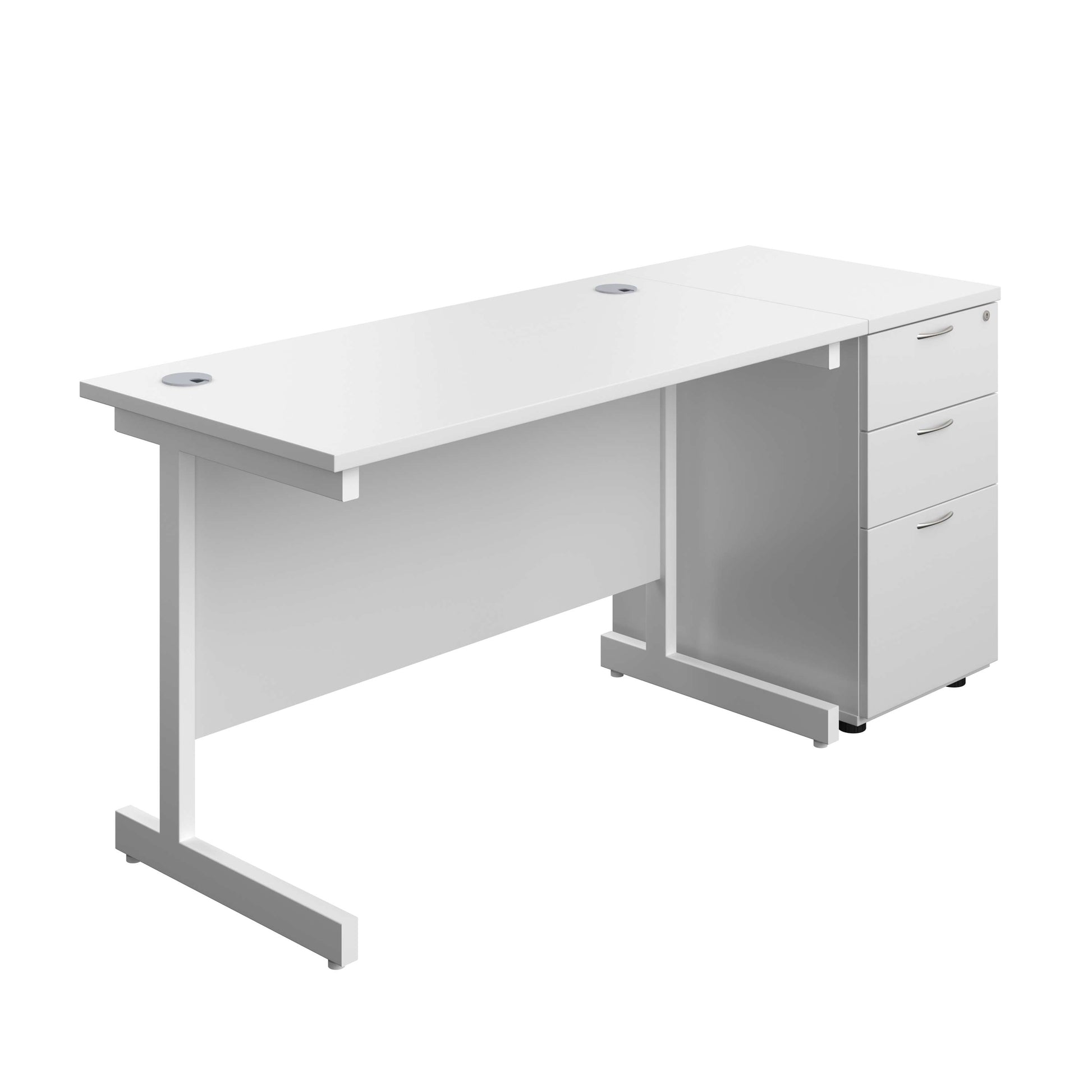 Single Upright Rectangular Desk + Desk High 3 Drawer Pedestal (FSC) | 1200 X 600 | White/White