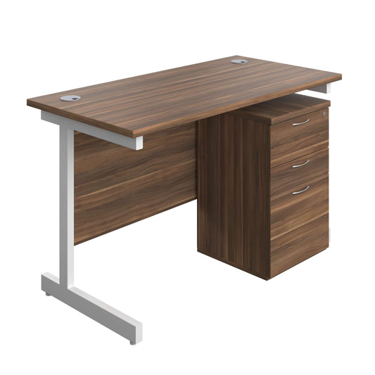 Single Upright Rectangular Desk + High Mobile Pedestal 3 Drawer (FSC) | 1200 X 600 | Dark Walnut/White