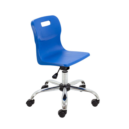 Titan Swivel Junior Chair with Chrome Base and Castors | Size 3-4 | Blue/Chrome