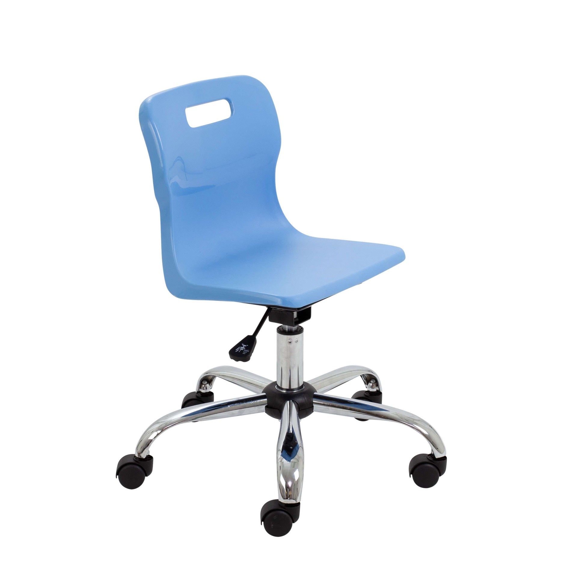 Titan Swivel Junior Chair with Chrome Base and Castors | Size 3-4 | Sky Blue/Chrome