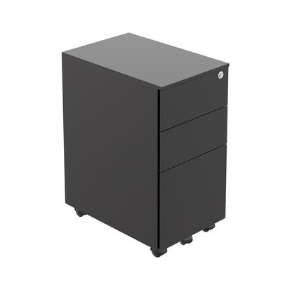 Pedestal Slimline 3 Drawer Steel | Black