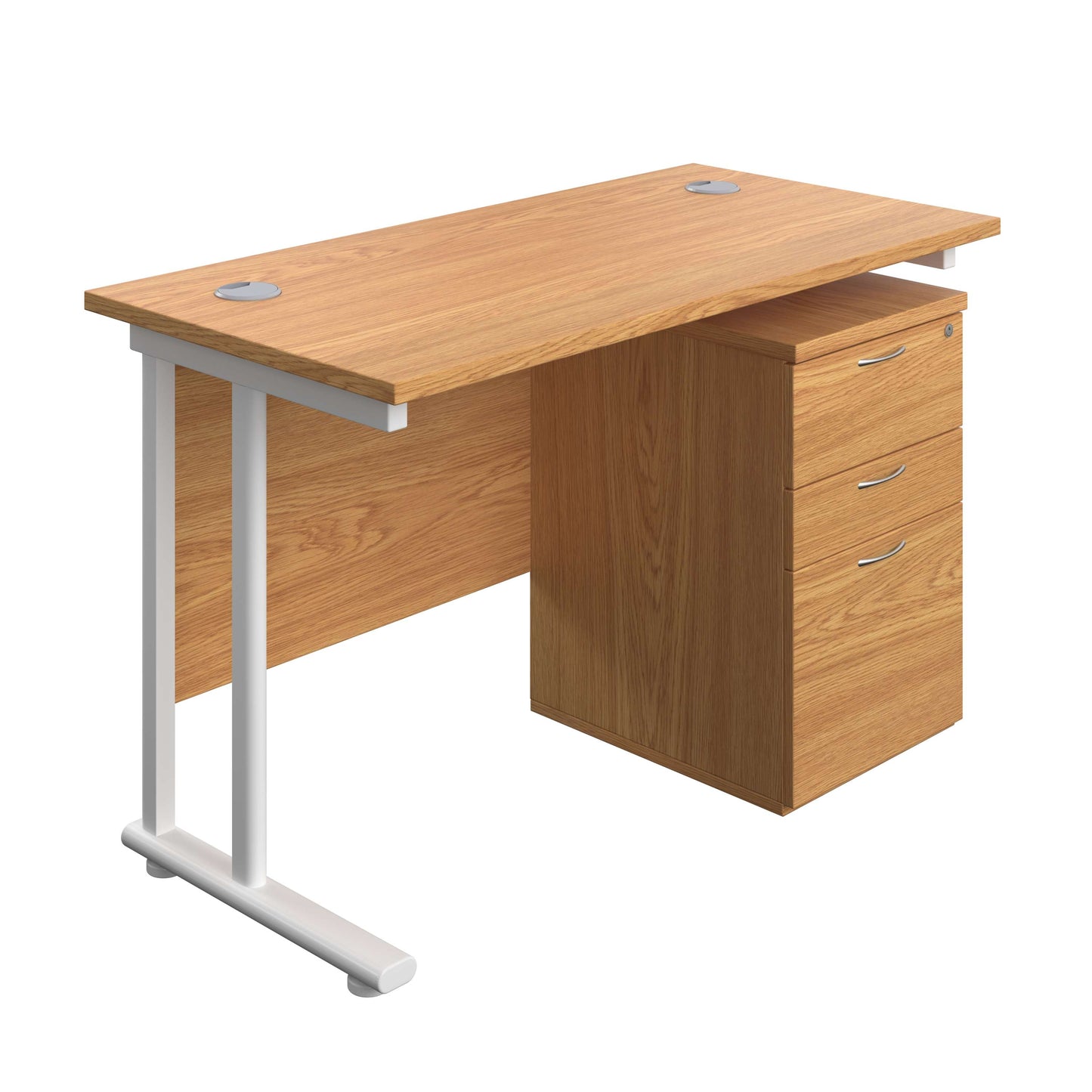 Twin Upright Rectangular Desk + High Mobile Pedestal 3 Drawer (FSC) | 1200X600 | Nova Oak/White