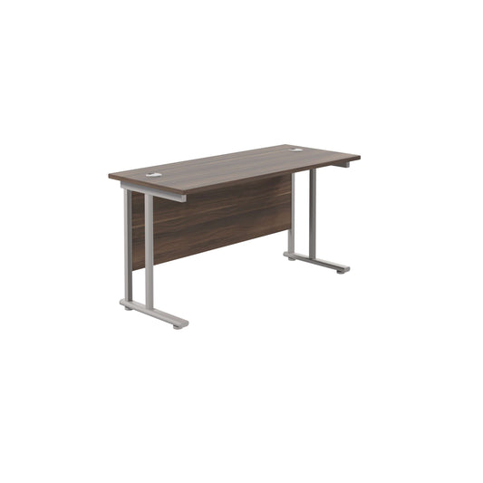 Twin Upright Rectangular Desk: 600mm Deep (FSC) | 1200X600 | Dark Walnut/Silver