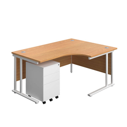 Twin Upright Right Hand Radial Desk + Under Desk Steel Pedestal 3 Drawers (FSC) | 1600X1200 | Nova Oak/White