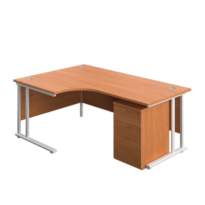 Twin Upright Left Hand Radial Desk + High Mobile Pedestal 3 Drawer (FSC) | 1800X1200 | Beech/White