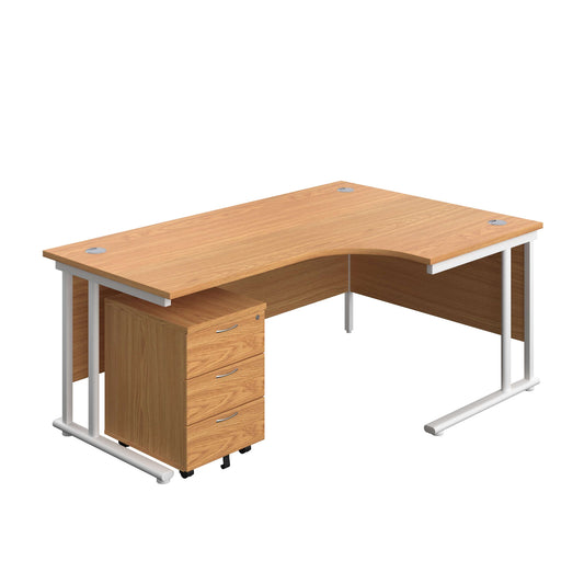 Twin Upright Right Hand Radial Desk + Mobile 3 Drawer Pedestal (FSC) | 1800X1200 | Nova Oak/White