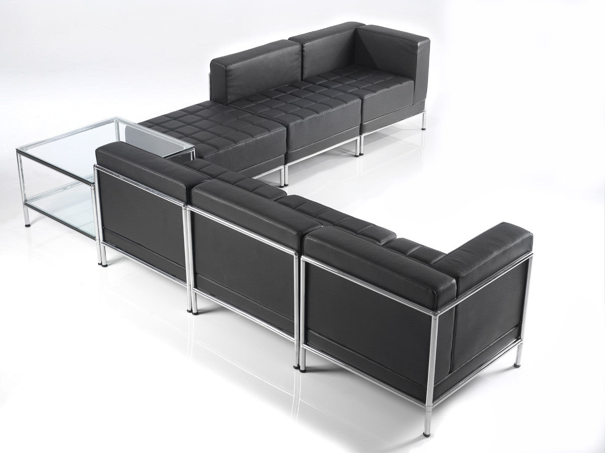 Flexi Modular Design Black Leather Sofa for Welcome Areas